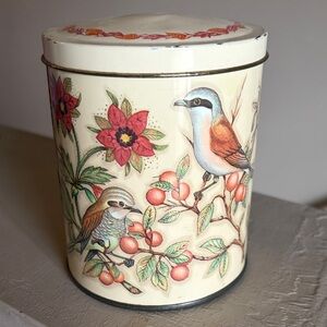 Decorative Bird & Floral Canister - Cream with Coral Accents